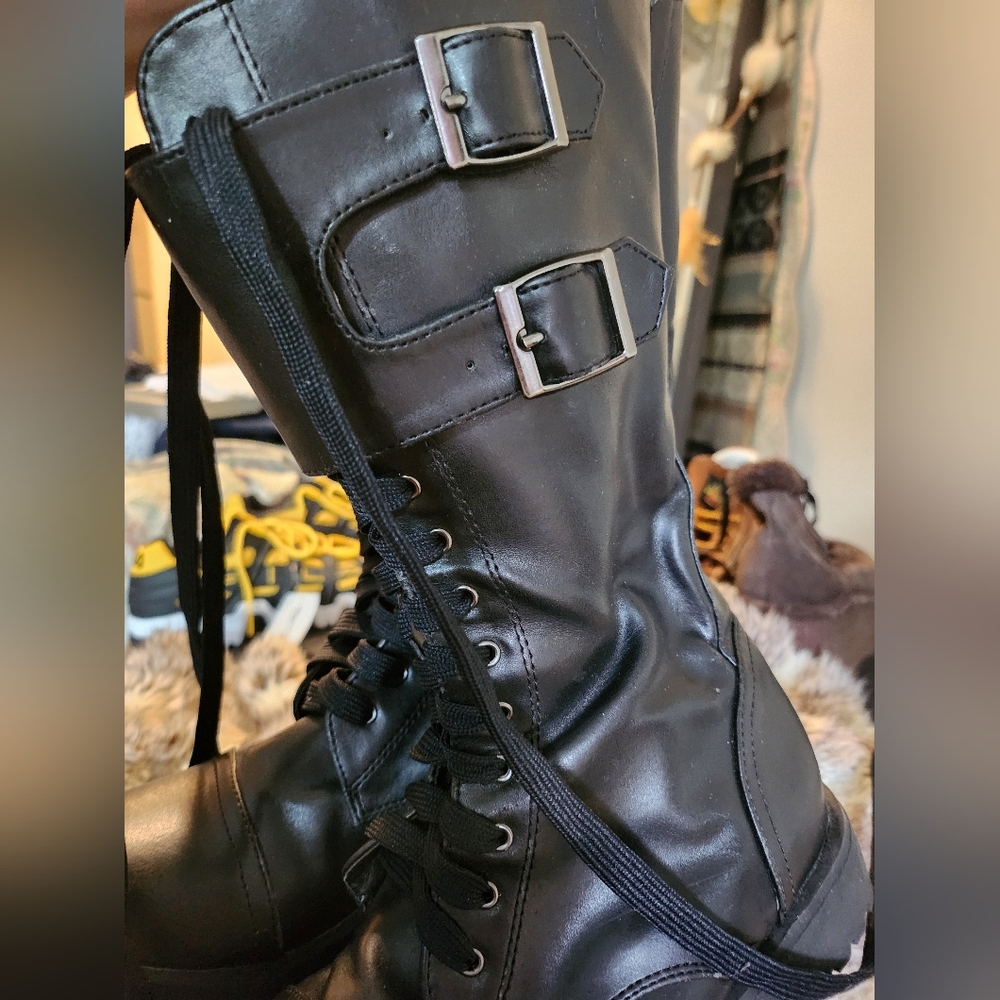 Volitile Combat Black  Buckle Boots